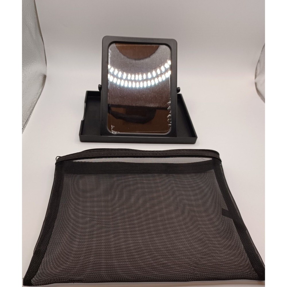 NEW Mary Kay New Black Foldable Travel Mirror with Stand & Vinyl Zippered Bag